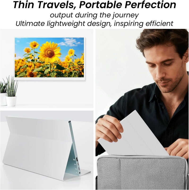 Prechen 15.6'' Touchscreen Portable Monitor, FHD IPS Display with Built-in Speaker & Protective Case, 10-Point Touch Screen, HDMI & USB-C Travel Monitors for Laptop, PC, Phone,Metal Gray + White - Image 4